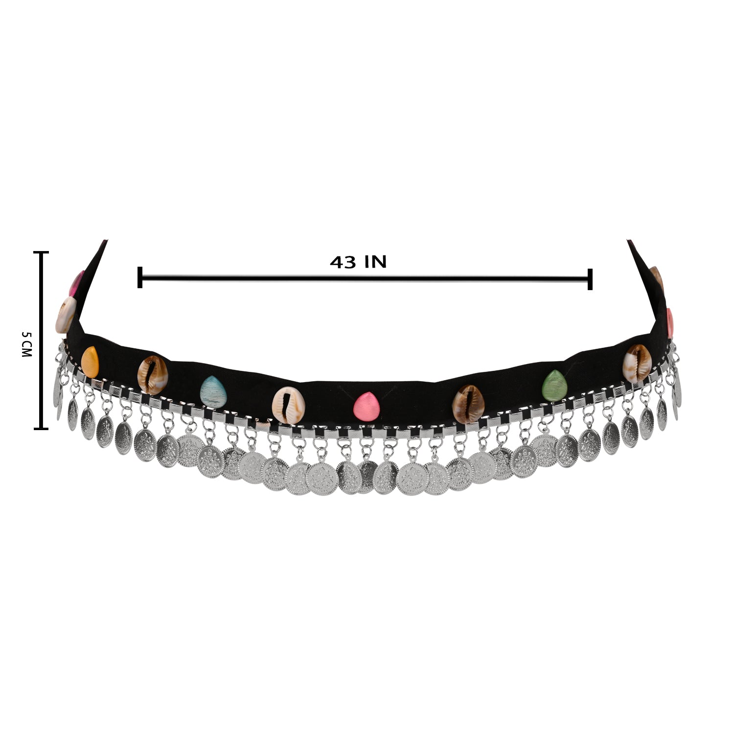 Etnico Navratri Silver Oxidised Traditional Cowrie Shell & Coin Adjustable kamarband/Belly Chain/hip chain/Wait chain For Women (B072S)