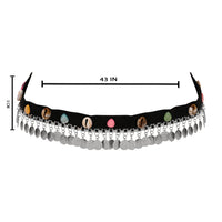 Etnico Navratri Silver Oxidised Traditional Cowrie Shell & Coin Adjustable kamarband/Belly Chain/hip chain/Wait chain For Women (B072S)