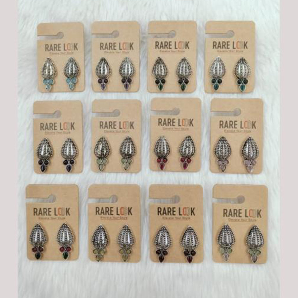 Dhwani Oxidised Pota Stone Studs Statement Earrings - (Pack of 12)