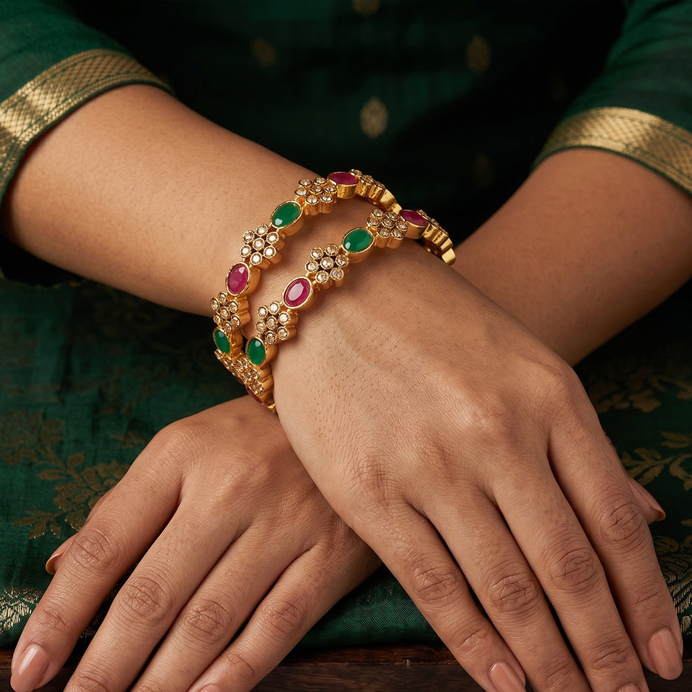 Js Fashion  Antique Jewellery Designer High Gold Polish 4 Bangles Set