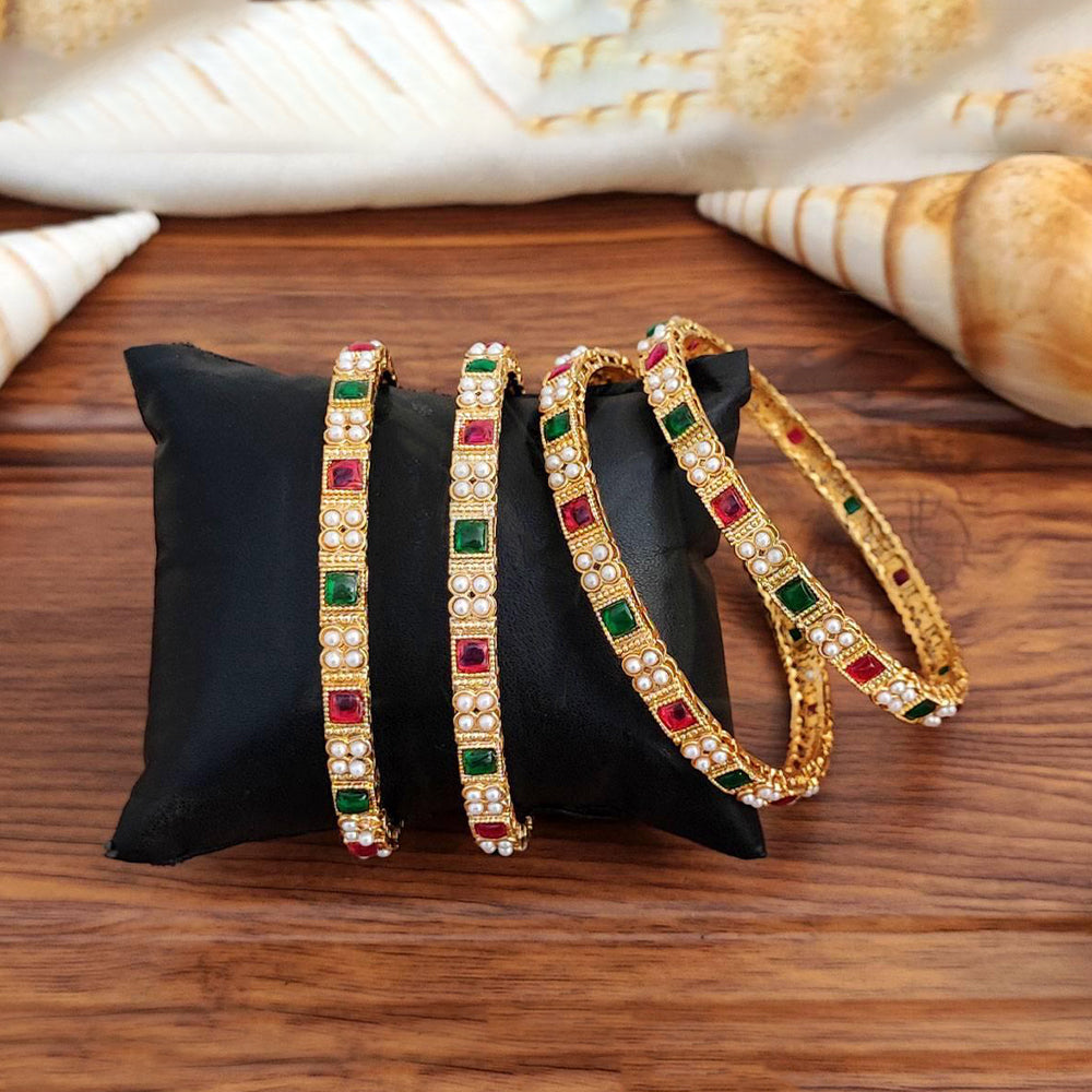 Js Fashion  Antique Designer High Gold Polish Fancy 4 Bangles Set