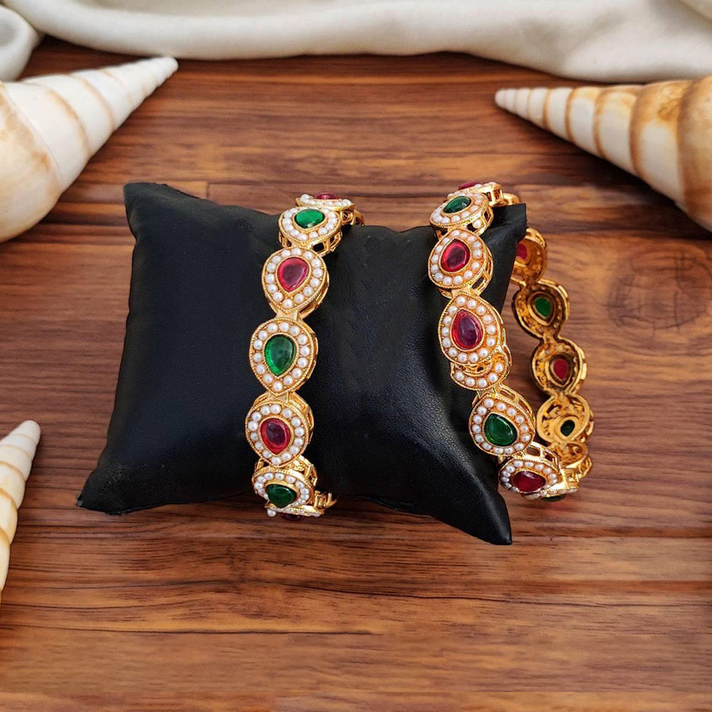 Js Fashion  Full Stone High Gold Polish Fancy Style 2 Bangles Set