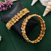 Js Fashion  Temple High Gold Polish Full Stone 2 Bangles Set
