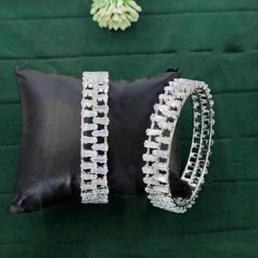 Js Fashion  Premium White Rhodium Rectangular Stone 2 Bangles