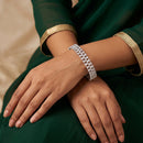 Js Fashion  Premium White Rhodium Rectangular Stone 2 Bangles