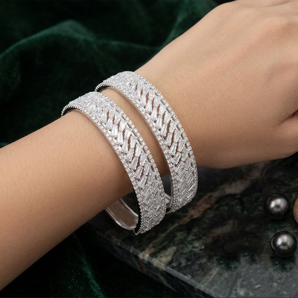 Js Fashion  Premium AD Baguette Stone Sparkling Bangles Set