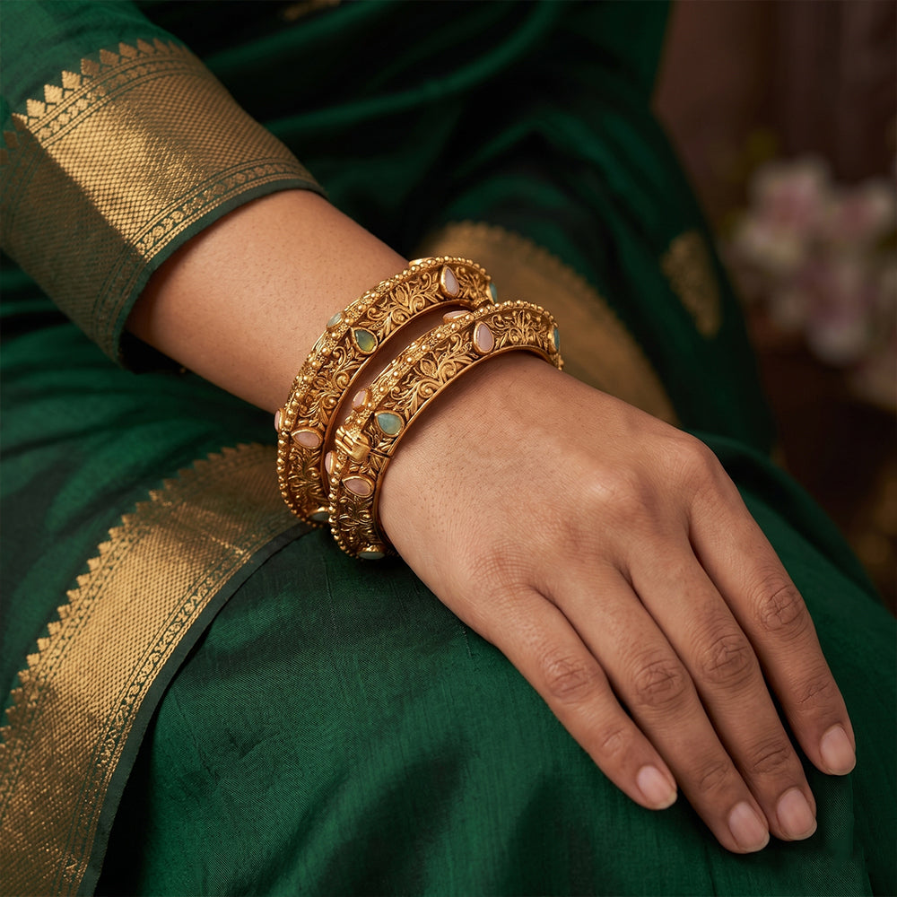 Js Fashion  Designer Rajawdi Polish Full Stone 2 Bangles Set