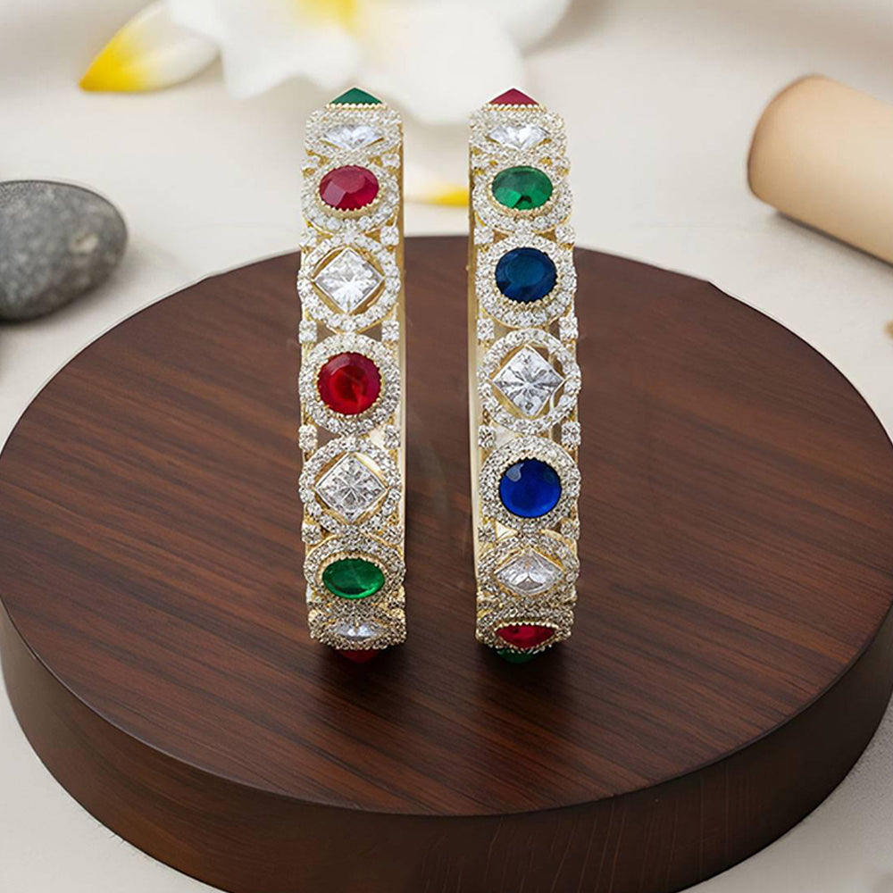Js Fashion  Premium Multistone American Diamond Bangle Set