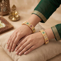 Js Fashion  Antique High Gold Bangles with Square Stone Design