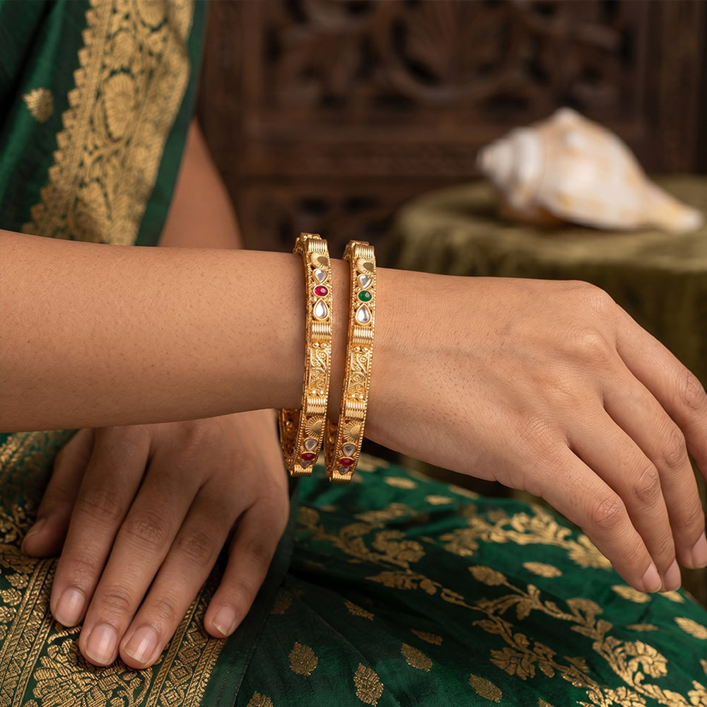 Js Fashion  Antique High Gold Bangles with Kundan Stone Work