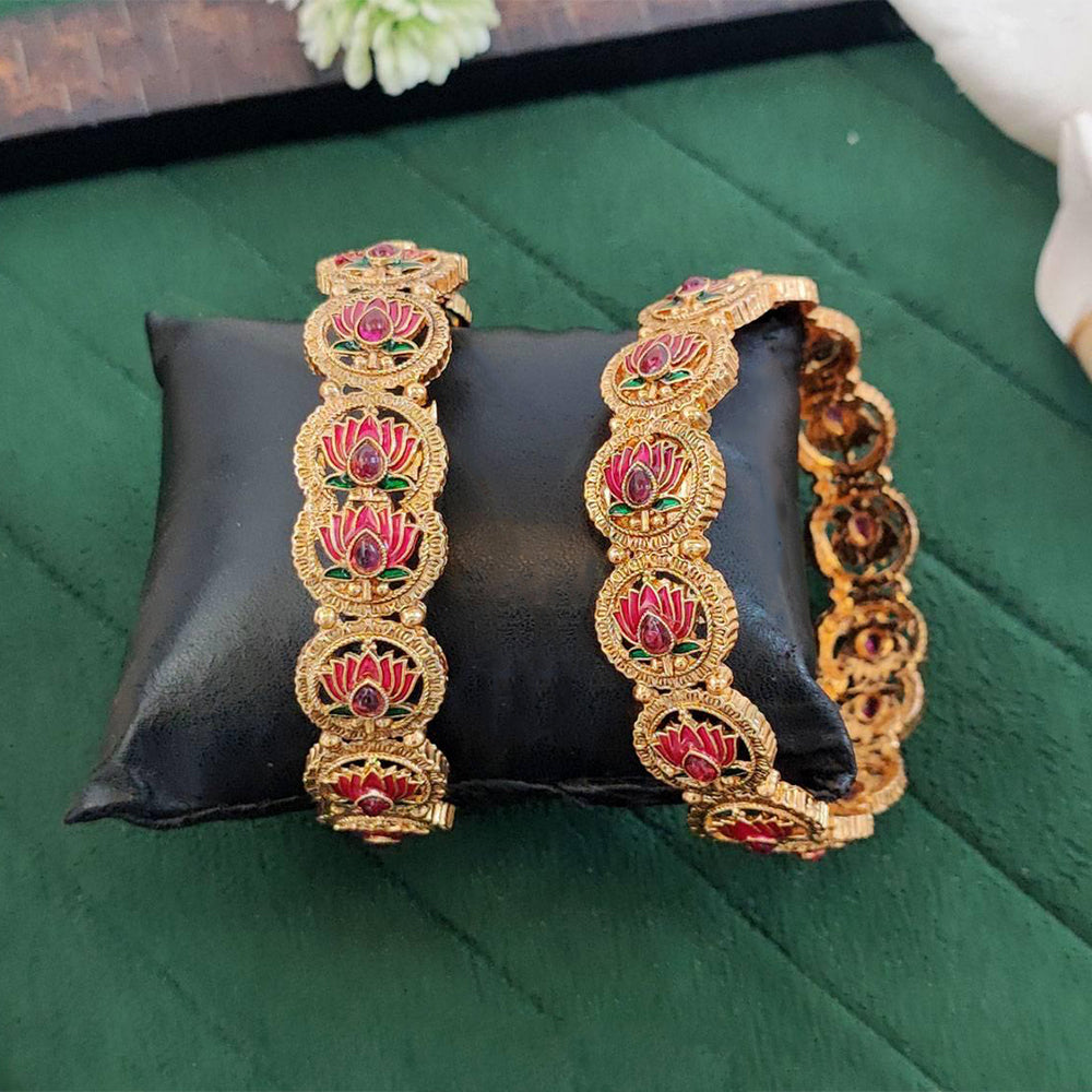 Js Fashion  Antique Gold Lotus Design Bangles Set for Women