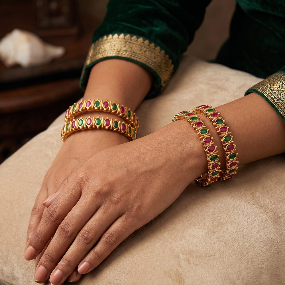 Js Fashion  Ethnic High Gold Kemp Bangles Set for Festive Wear