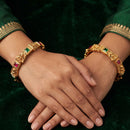 Js Fashion  Temple Lakshmi Design Gold Bangles with Stone Work