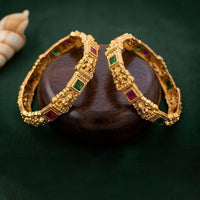 Js Fashion  Temple Lakshmi Design Gold Bangles with Stone Work