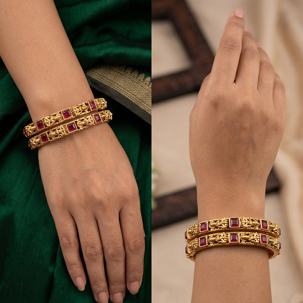 Js Fashion  Antique Temple Carving Designer Bangles Set