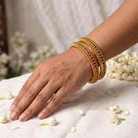 Js Fashion  Antique High Gold Emerald Stone Bangle Set for Women
