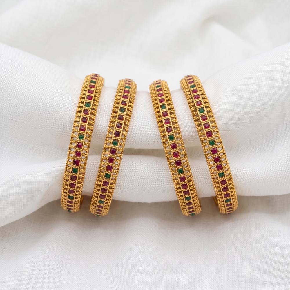 Js Fashion  Antique High Gold Emerald Stone Bangle Set for Women