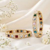 Js Fashion  Luxury High Gold CZ Stone Party Wear Set of 2 Banlges for Women