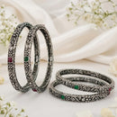 Js Fashion  Antique Oxidized Silver Fancy with Stone Work Set of 4 Bangles for Women