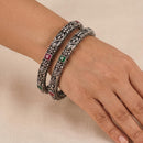 Js Fashion  Antique Oxidized Silver Fancy with Stone Work Set of 4 Bangles for Women