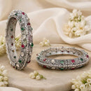Js Fashion  Designer Oxidized Silver Stone Studded Set of 2 Bangles for Women