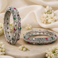 Js Fashion  Designer Oxidized Silver Stone Studded Set of 2 Bangles for Women
