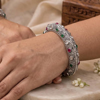 Js Fashion  Designer Oxidized Silver Stone Studded Set of 2 Bangles for Women