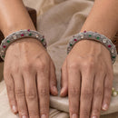 Js Fashion  Designer Oxidized Silver Stone Studded Set of 2 Bangles for Women