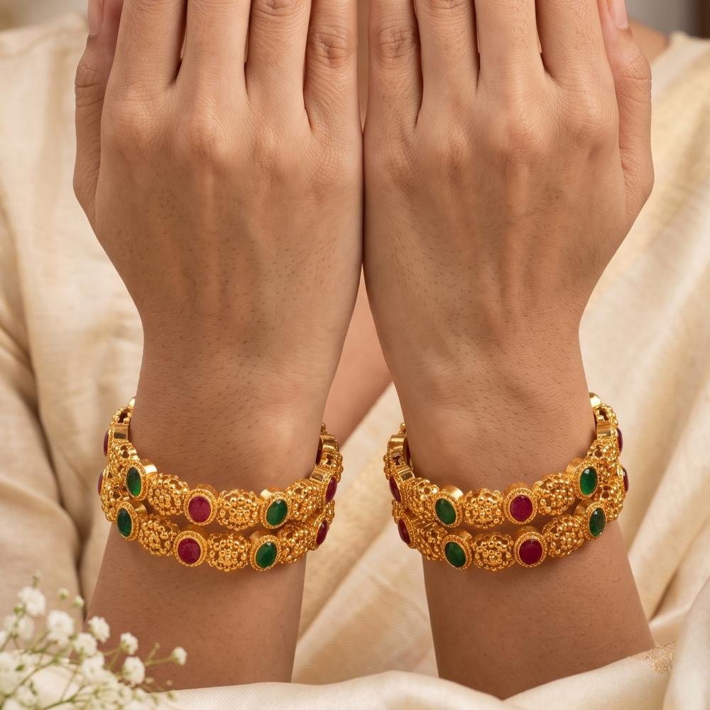 Js Fashion  Traditional Antique High Gold Look Designer Set of 4 Bangles for Women