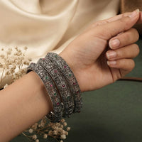 Js Fashion  Elegant Oxidized Silver Antique Set of 6 Bangles for Women