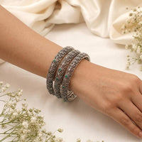 Js Fashion  Designer Oxidized Silver Leaf Motif Set of 6 Bangles for Women