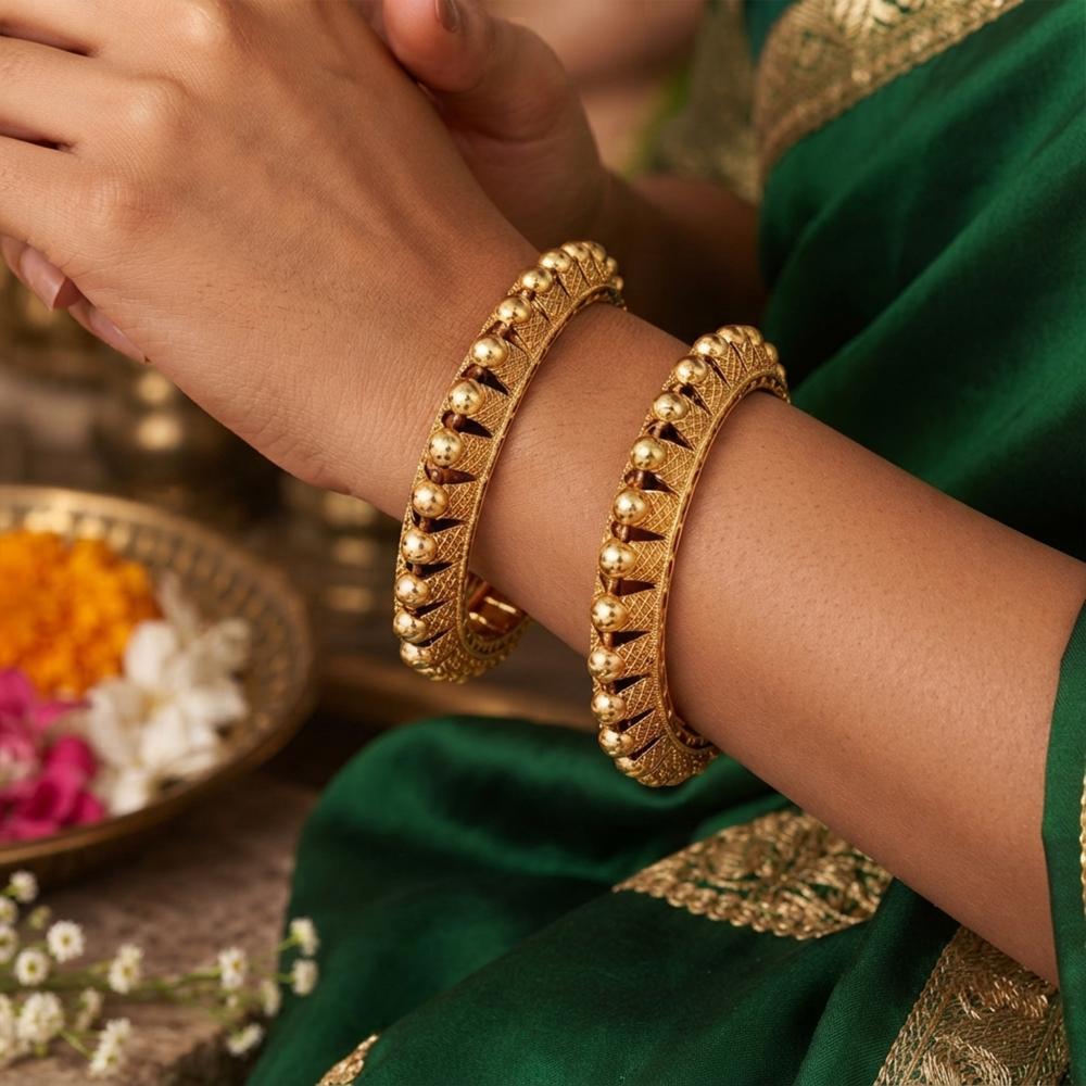 Js Fashion  Premium Traditional Textured Gold Set of 2 Bangles