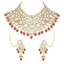 Etnico Wedding Collection Traditional Ethnic Gold Plated Pearl & Kundan Stone Work Bridal Jewellery Set For Women