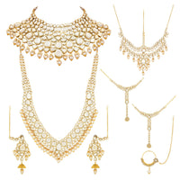 Etnico Wedding Collection Traditional Ethnic Gold Plated Pearl & Kundan Stone Work Bridal Jewellery Set For Women
