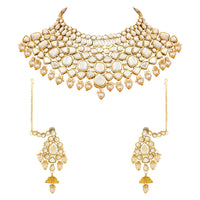 Etnico Wedding Collection Traditional Ethnic Gold Plated Pearl & Kundan Stone Work Bridal Jewellery Set For Women