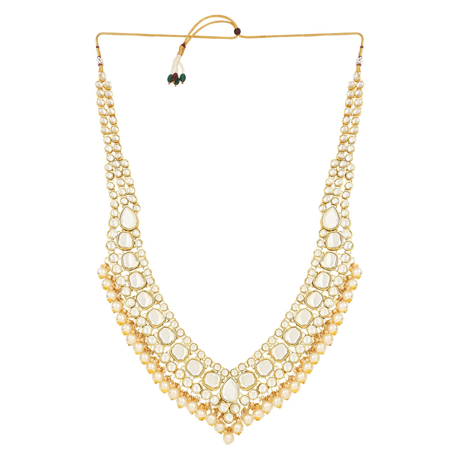 Etnico Wedding Collection Traditional Ethnic Gold Plated Pearl & Kundan Stone Work Bridal Jewellery Set For Women