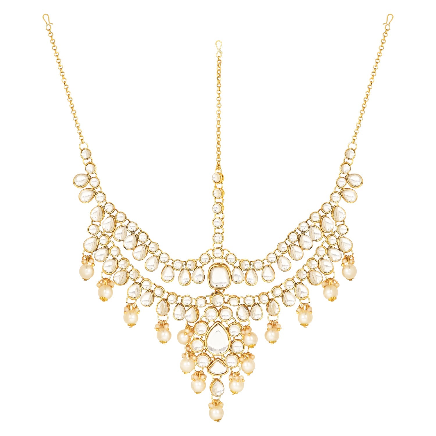 Etnico Wedding Collection Traditional Ethnic Gold Plated Pearl & Kundan Stone Work Bridal Jewellery Set For Women