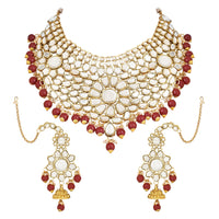 Etnico Wedding Collection Traditional Ethnic Gold Plated Pearl & Kundan Stone Work Bridal Jewellery Set For Women