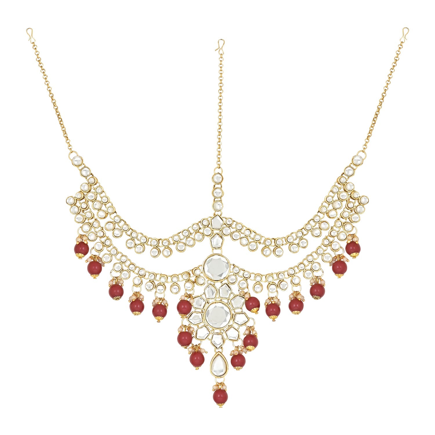 Etnico Wedding Collection Traditional Ethnic Gold Plated Pearl & Kundan Stone Work Bridal Jewellery Set For Women