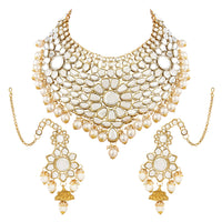 Etnico Wedding Collection Traditional Ethnic Gold Plated Pearl & Kundan Stone Work Bridal Jewellery Set For Women