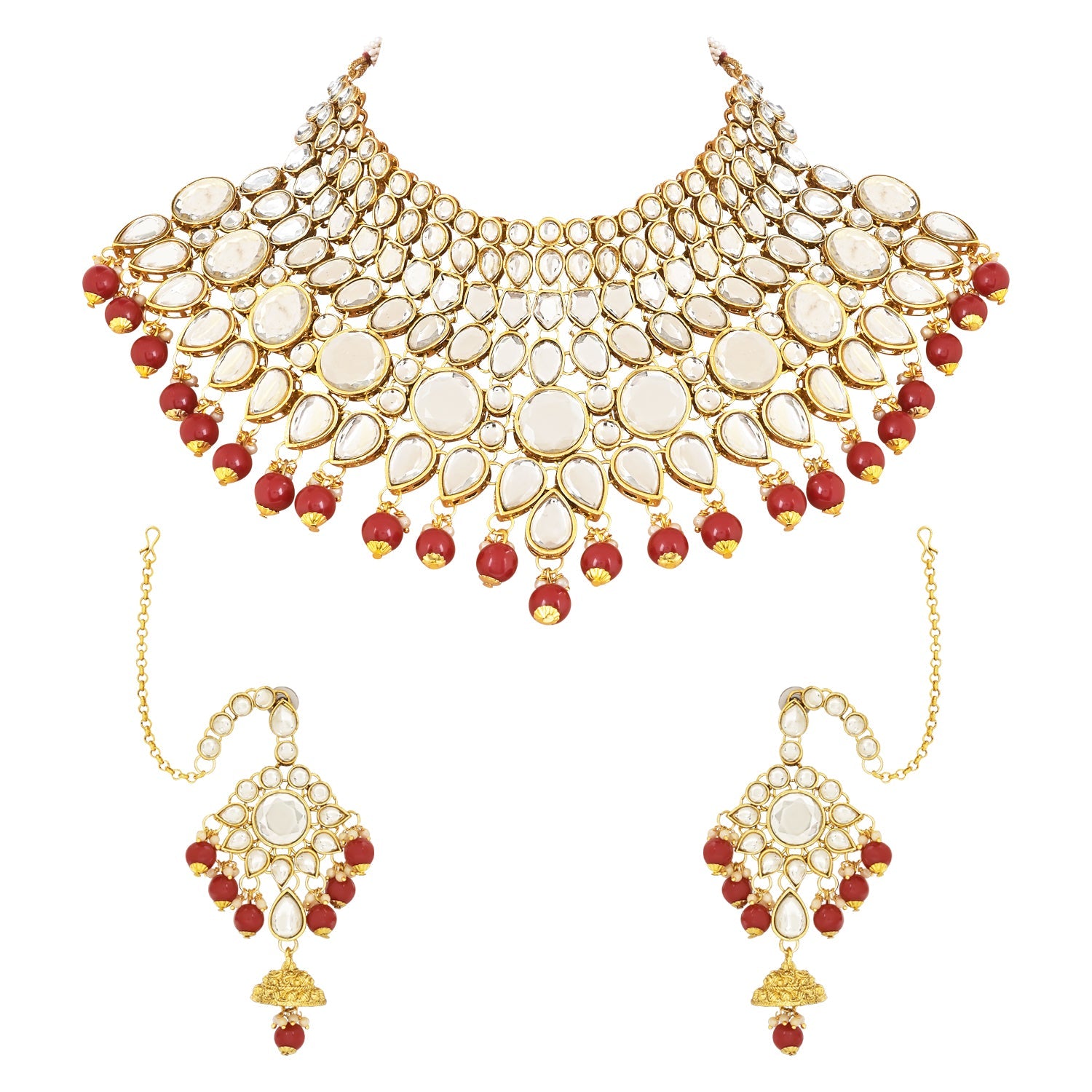 Etnico Wedding Collection Traditional Ethnic Gold Plated Pearl & Kundan Stone Work Bridal Jewellery Set For Women