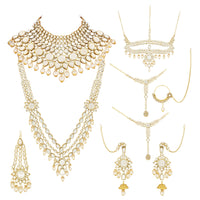 Etnico Wedding Collection Traditional Ethnic Gold Plated Pearl & Kundan Stone Work Bridal Jewellery Set For Women