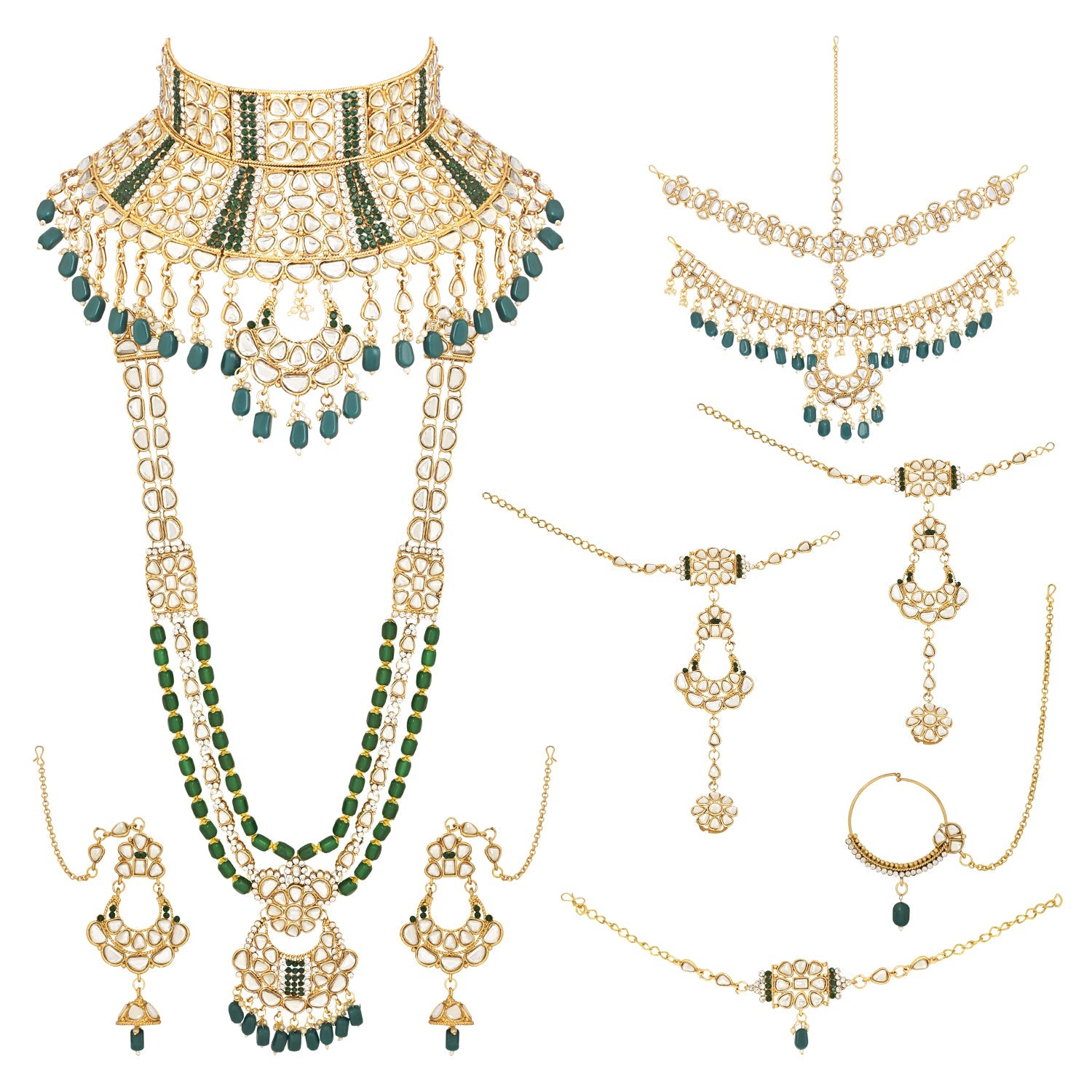 Etnico Wedding Collection Traditional Ethnic Gold Plated Pearl & Kundan Stone Work Bridal Jewellery Set For Women