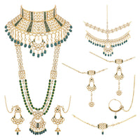 Etnico Wedding Collection Traditional Ethnic Gold Plated Pearl & Kundan Stone Work Bridal Jewellery Set For Women