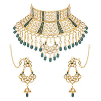 Etnico Wedding Collection Traditional Ethnic Gold Plated Pearl & Kundan Stone Work Bridal Jewellery Set For Women