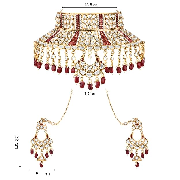 Etnico Wedding Collection Traditional Ethnic Gold Plated Pearl & Kundan Stone Work Bridal Jewellery Set For Women