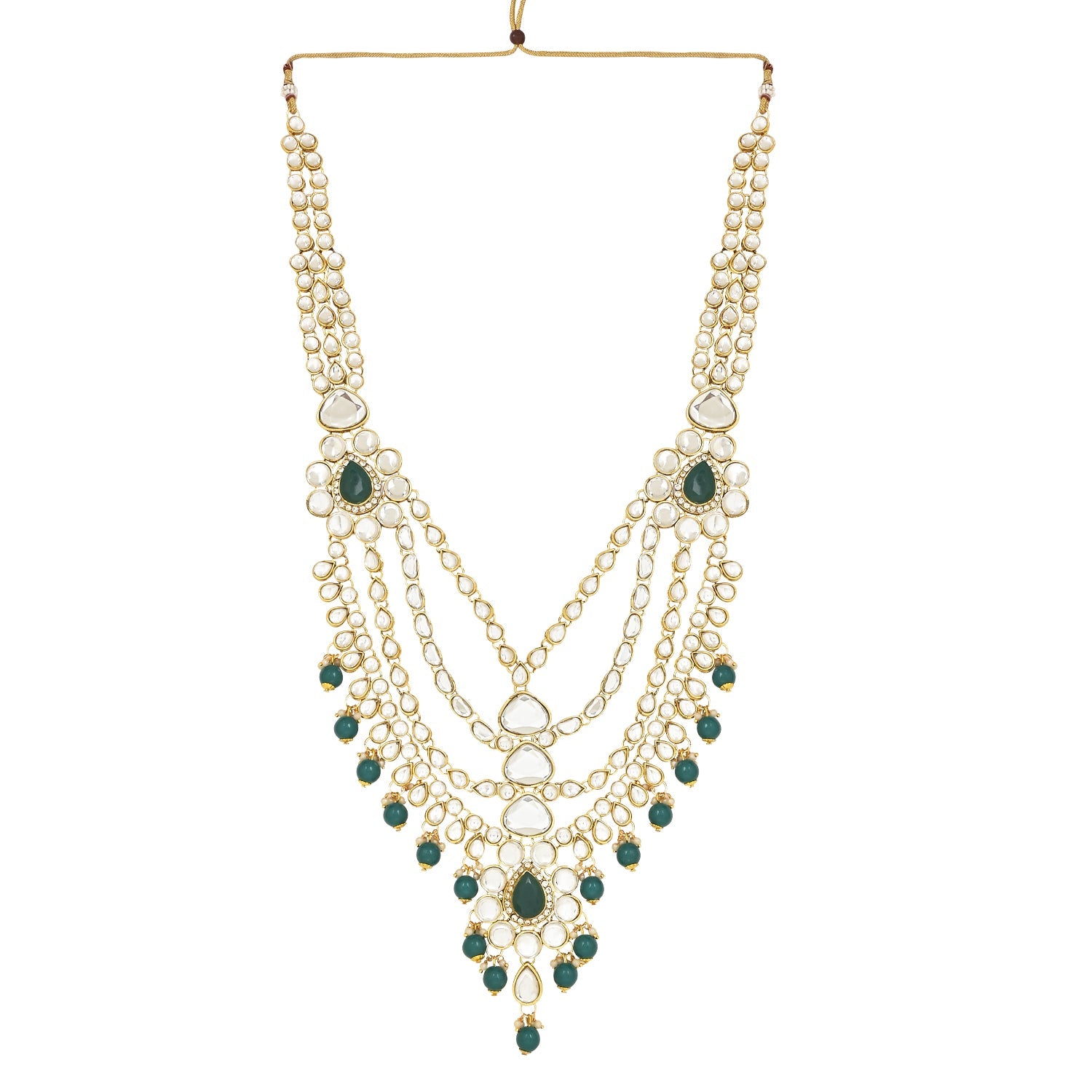 Etnico Wedding Collection Traditional Ethnic Gold Plated Pearl & Kundan Stone Work Bridal Jewellery Set For Women