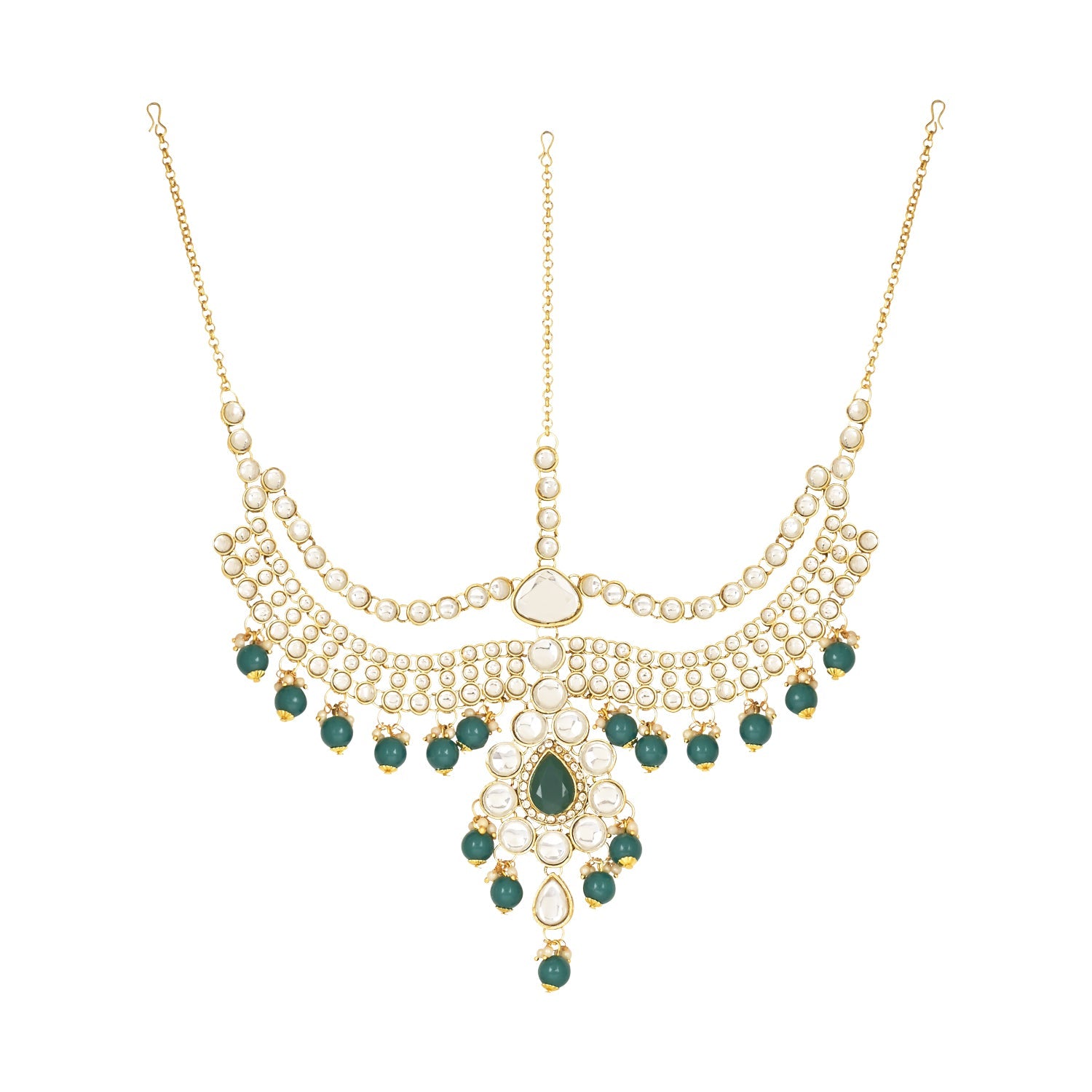 Etnico Wedding Collection Traditional Ethnic Gold Plated Pearl & Kundan Stone Work Bridal Jewellery Set For Women