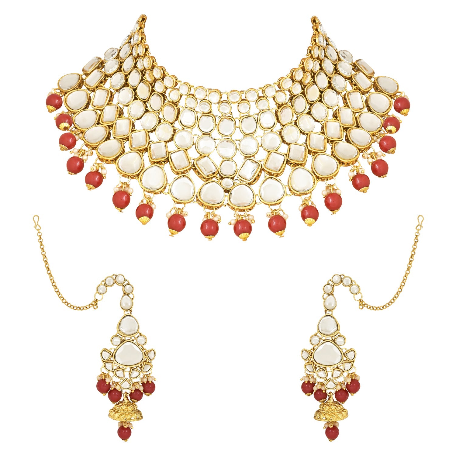 Etnico Wedding Collection Traditional Ethnic Gold Plated Pearl & Kundan Stone Work Bridal Jewellery Set For Women