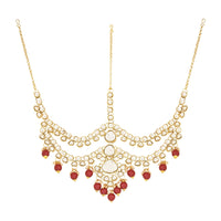 Etnico Wedding Collection Traditional Ethnic Gold Plated Pearl & Kundan Stone Work Bridal Jewellery Set For Women